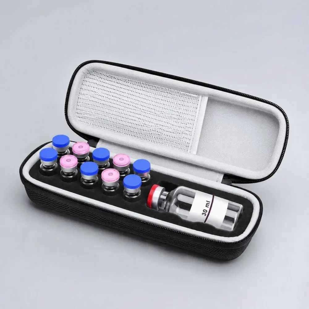 Portable Insulin Vial Storage Box Reusable Precut Foam Slot Insulin Vial Carrying Case Mesh Pocket Peptide Storage Organizer