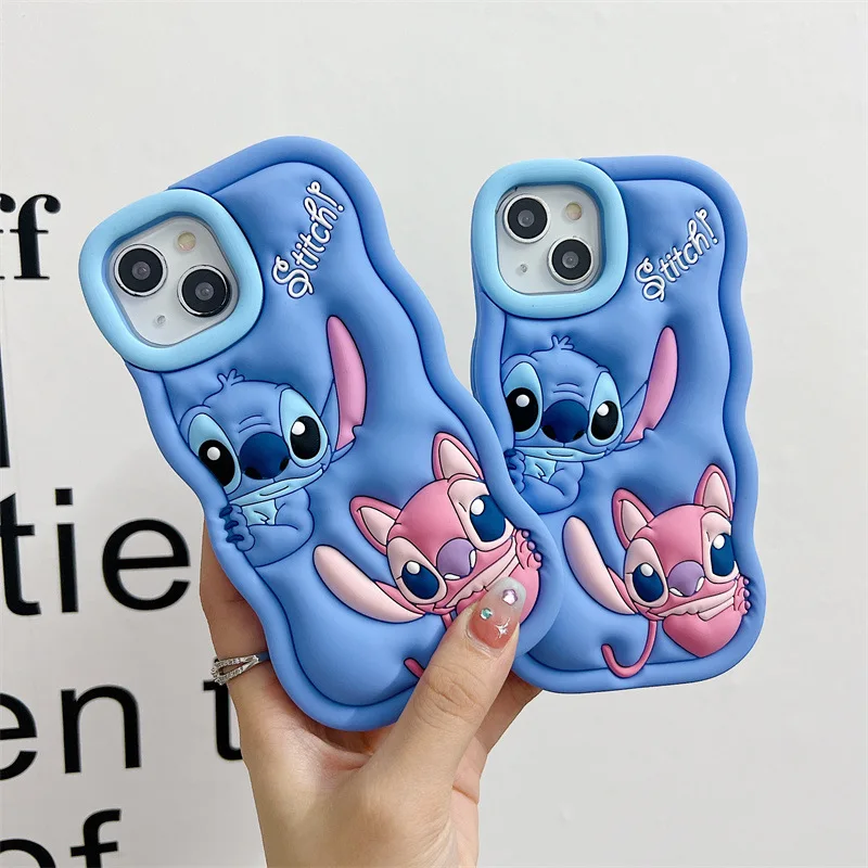 Nuove custodie per telefoni stereoscopiche Disney Stitch 3D per iPhone 14 13 12 11 Pro Max XR X XS MAX 8 7 Plus Cover morbida a prova di caduta in Silicone