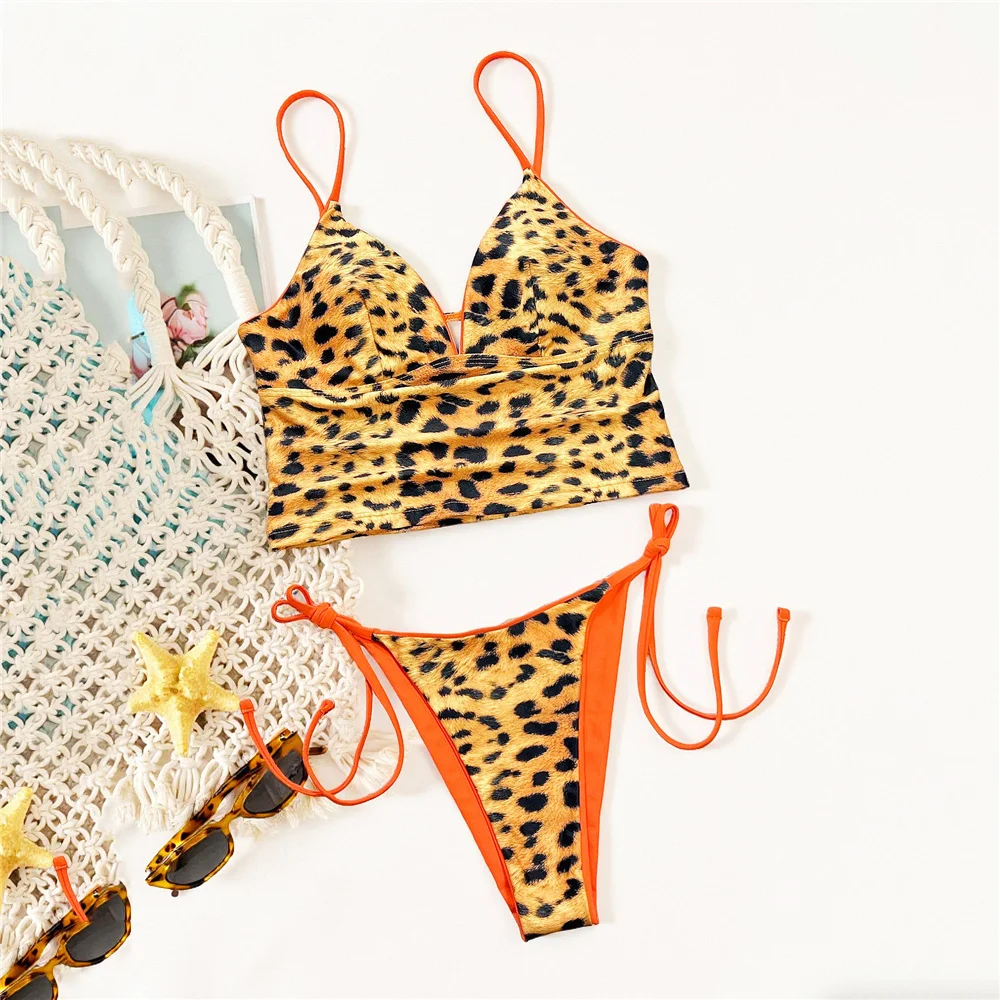 

Orange Leopard Swimwear V Neck Tops Bikini String Micro Thong Sexy Swimsuit Women 2026 Bathing Suit Bikinis Sets Mujer Biquinis