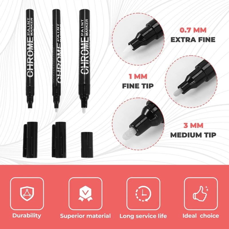 AU67-3Pcs مرآة فضية مجموعة أقلام خطاط (ماركر) علامات الطلاء القلم الفن الدائم مرآة فضية كروم ماركر 0.7/1/3 مللي متر #5
