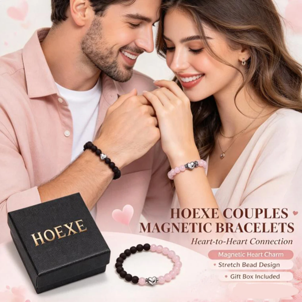 Couple magnetic heart bracelet, a pair of black frosted powder crystal bead long-distance love commemorative gift box, gift for