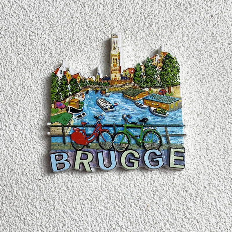 Бельгия Туристические сувениры Предметы для украшения дома Коллекция ремесел Уличное здание Bruges 3D стерео магниты на холодильник