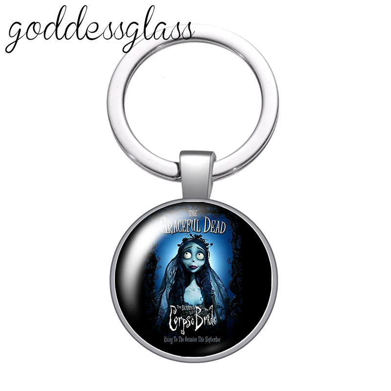 Tim Burton\'s Corpse Bride Ghost Cartoon Photo glass cabochon keychain Bag Car key chain Ring Holder Charms keychains gift