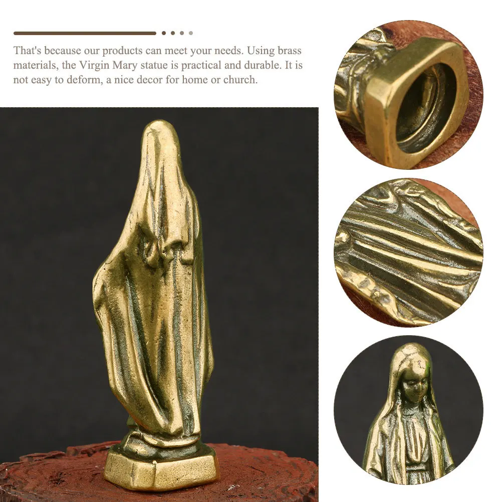 

Miniature Mary Sculpture Brass Craft Religious Decor For Home Church Desktop Adornment Tabletop Decoration Catholicism