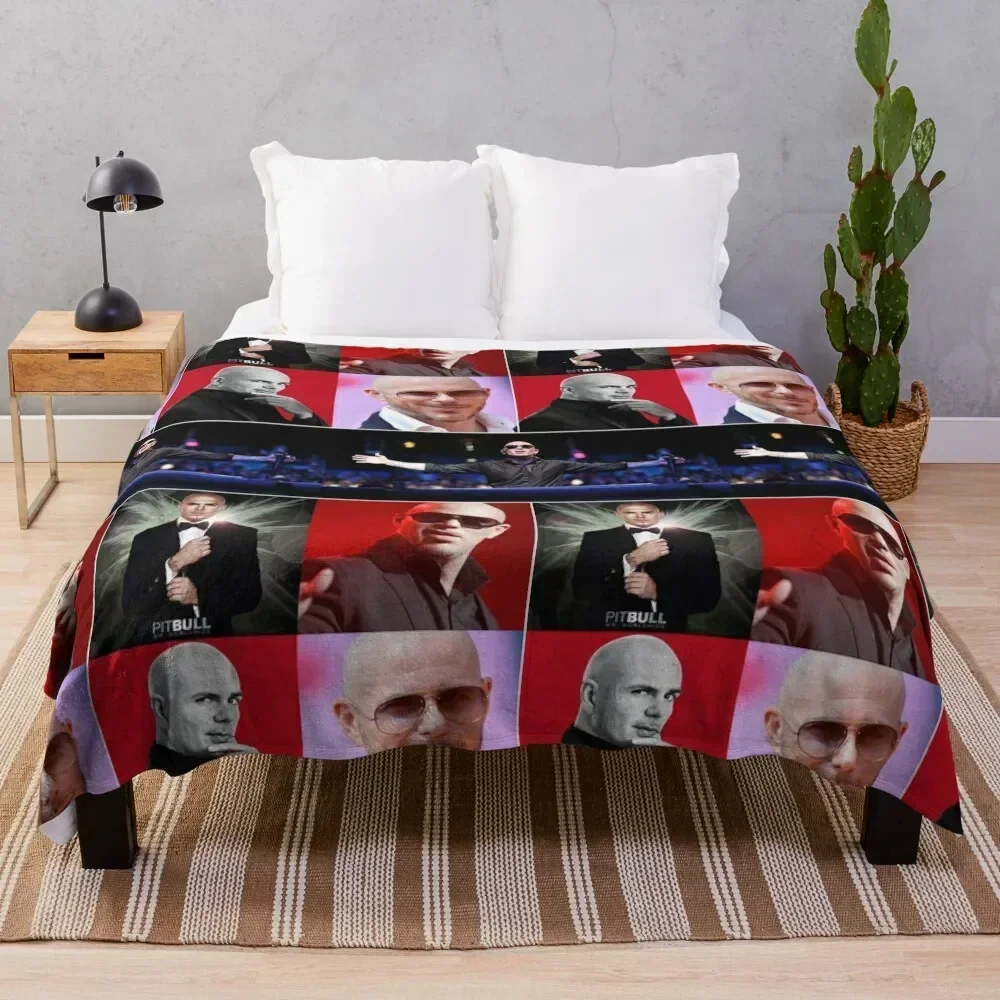 

Pitbull American rapper Aesthetics Photos Compilation Collage - 1 Throw Blanket Machine Washable Soft Warm Blanket