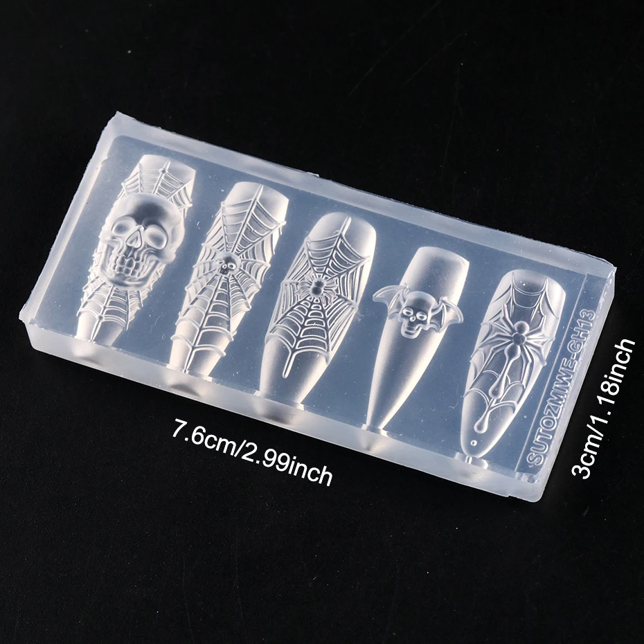 3D Totenkopf Fledermaus Spinnennetz Nagel-Silikonform Halloween Gothic Nagelkunst-Form Skelett Nagel-Charms Dekorationen Vorlage Nagelform – Detail 6