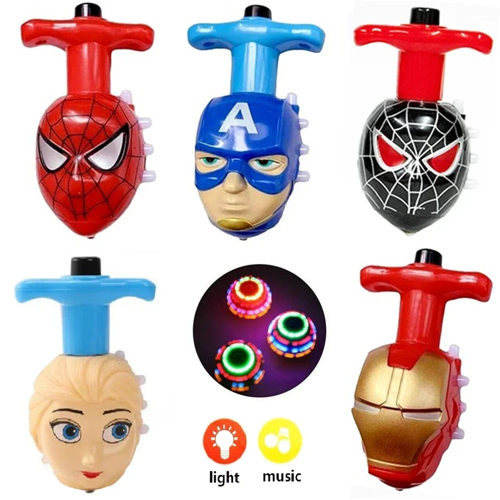 Disney Frozen Spiderman LED Spinning Top Flashing Light  Music Cute Figures Model Launcher Glow At Night Rotating Kid GIfts Toys