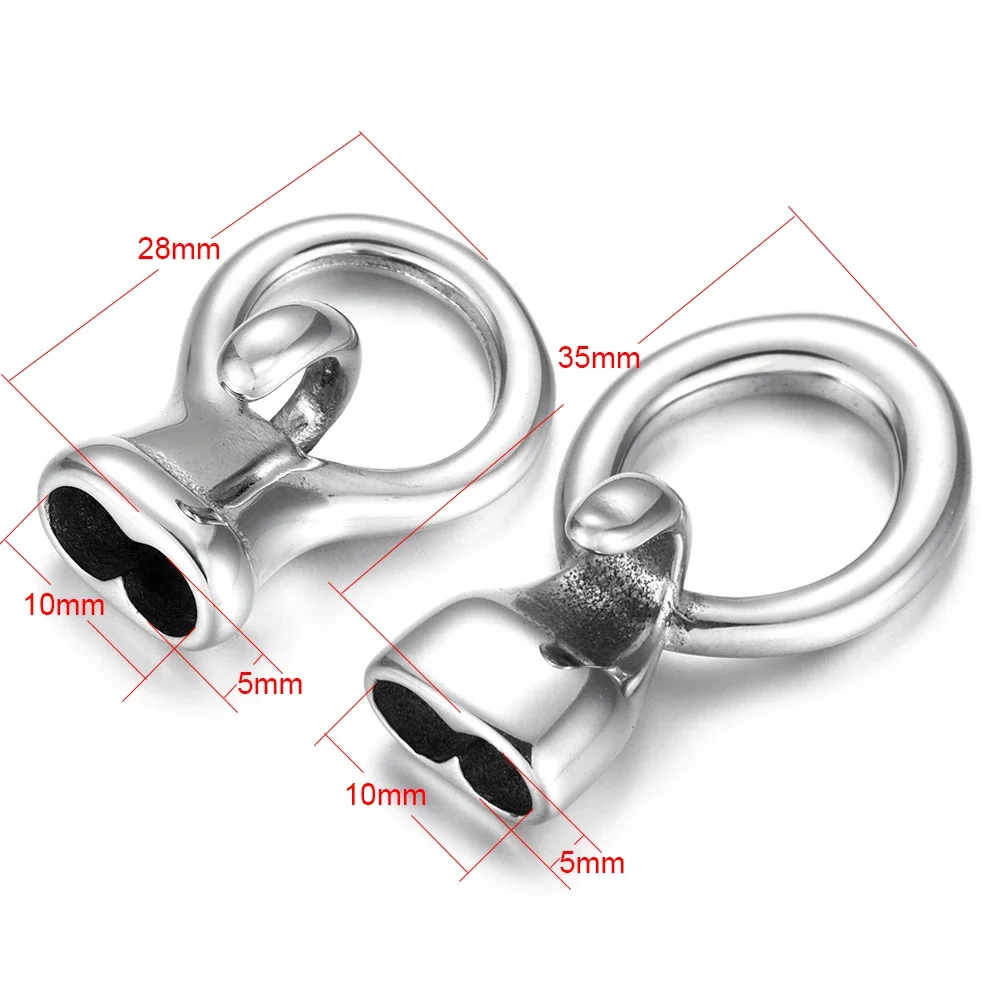 Stainless Steel End Cap Hook Double Hole 5mm Connector Leather Cord Toggle Clasp Bracelet Jewelry Making DIY Supplies