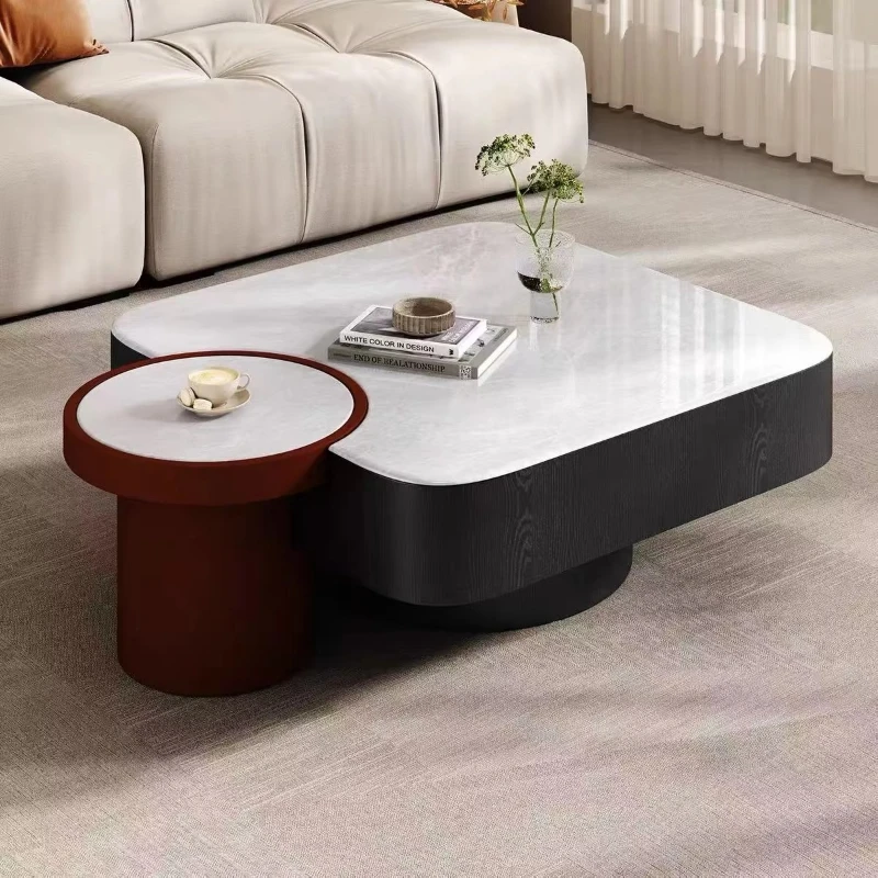 

Luxury minimalist square nested coffee table set with sintered stone countertops