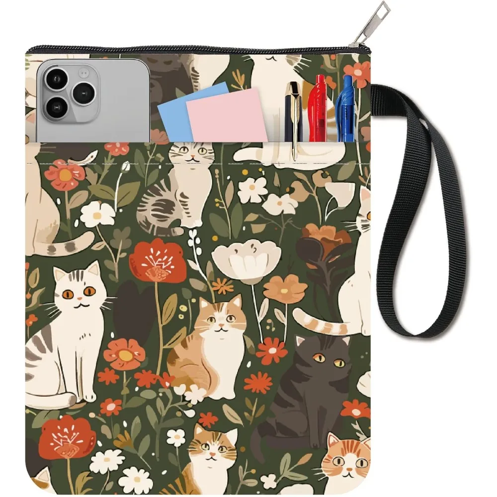 

Обложки для книг с изображением кошек, защита для цветочных книг, чехол для книг с растениями для бумажников, моющаяся тканевая обложка для книг с застежкой-молнией и дополнительными отделениями