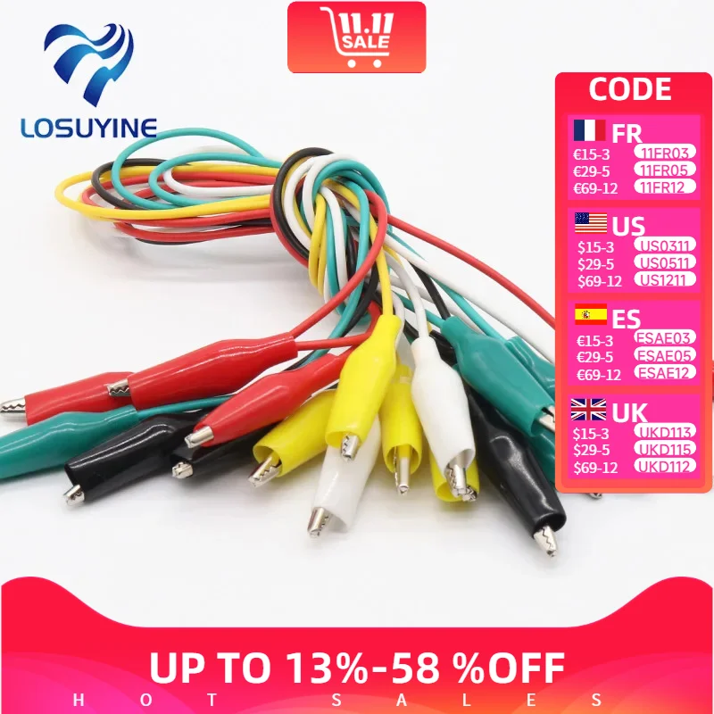 10pcs2pcs longueur de ligne 45cm pince Crocodile numéro 28mm pinces Crocodile à Double extrémité câble pinces Crocodile fil test fil pince