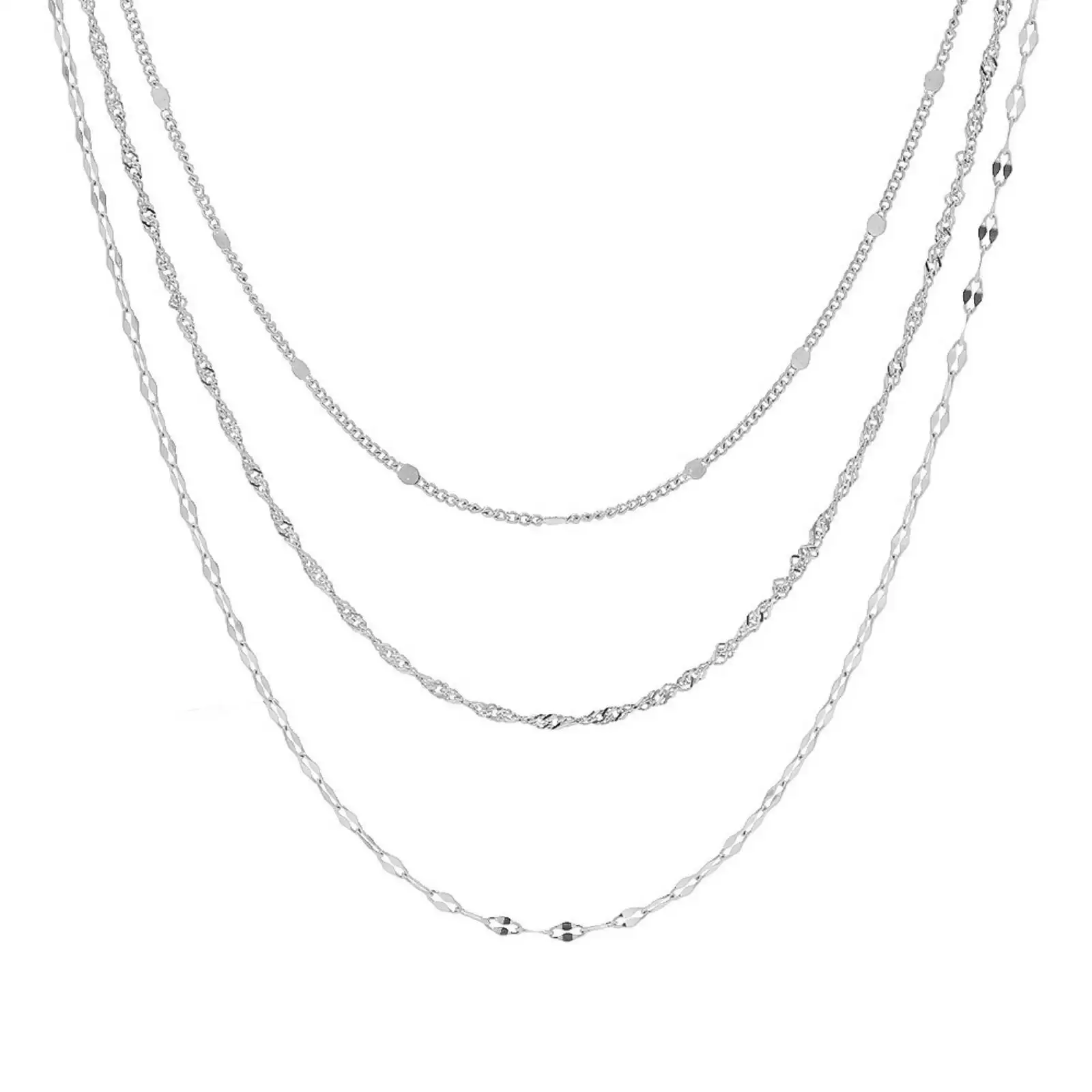 Modische vergoldete dreilagige Halskette für Damen und Herren, Edelstahl, Schmuck, Geschenke – Detail 2