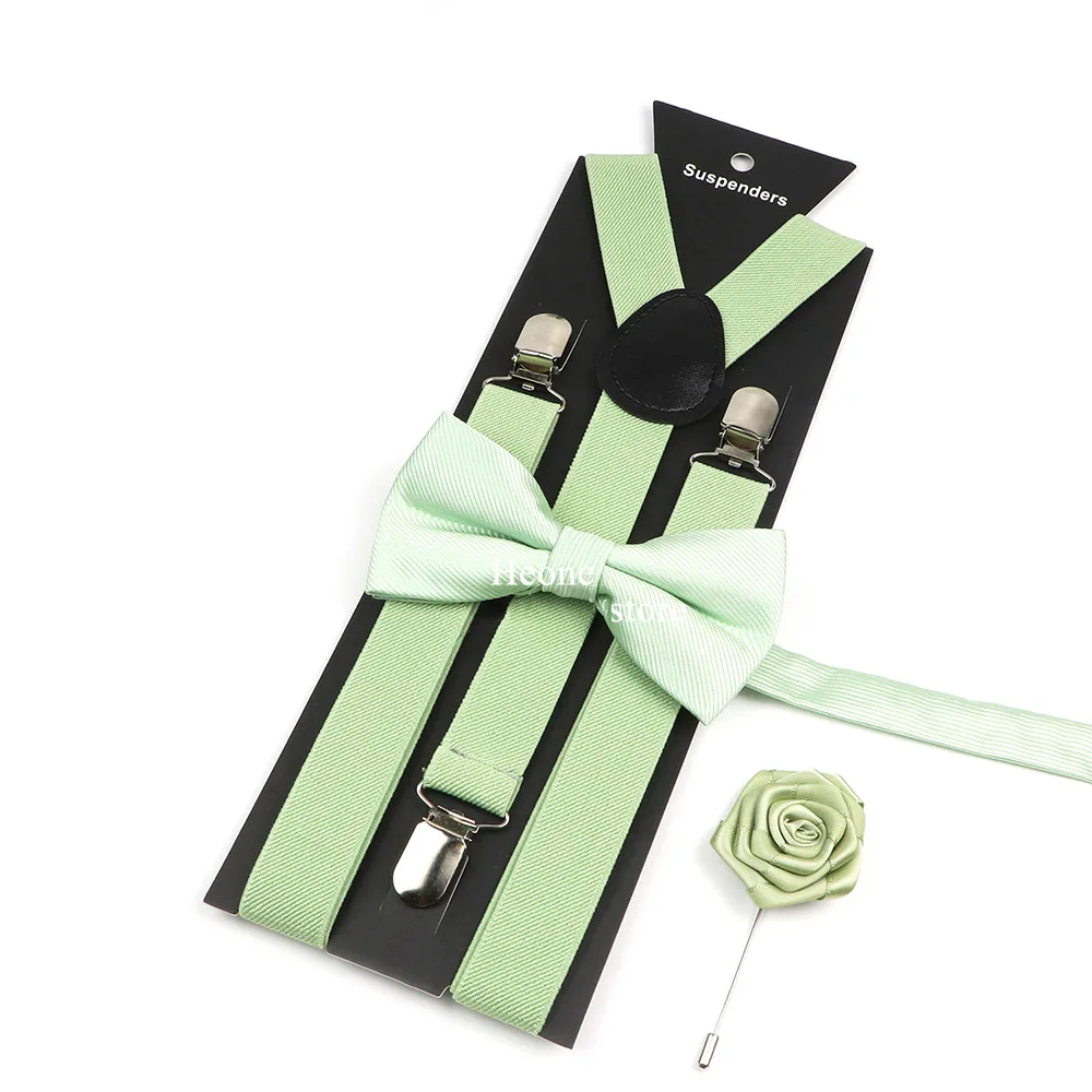 Sage Green Suspender Bowtie Brooch Set