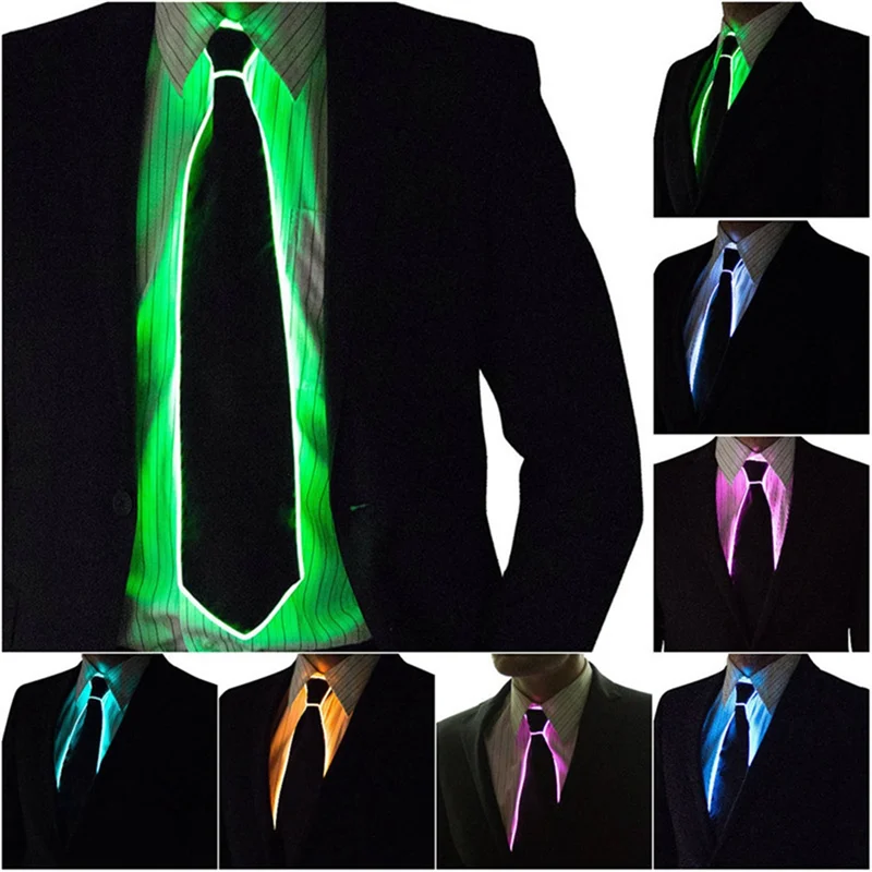 B17C Glowing Tie EL Wire Neon LED Luminous Party Haloween Christmas Luminous Light Up Decoration DJ Bar Club Stage Clothing Dura