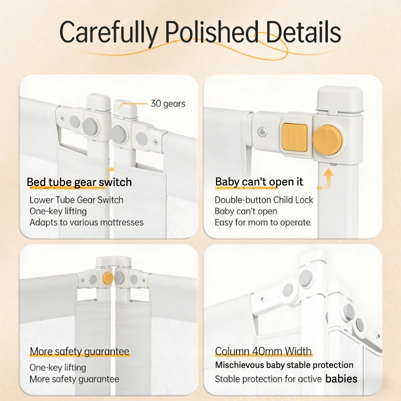 ชุดรั้วกั้นเตียงเด็กแบบ 3 แผง - ราวกั้นนิรภัยแบบยกได้สำหรับเตียงเด็กแบบยกสูง, ราวกั้นด้านข้างแบบระบายอากาศ
