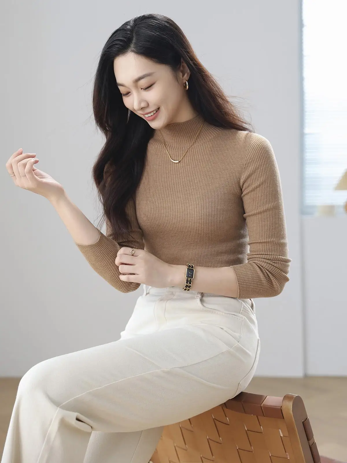 

Трикотажный лонгслив из мериносовой шерсти с высоким воротом, облегающий, с длинным рукавом, из пряжи Yangzi, Fire Paul Hooton, для повседневной носки