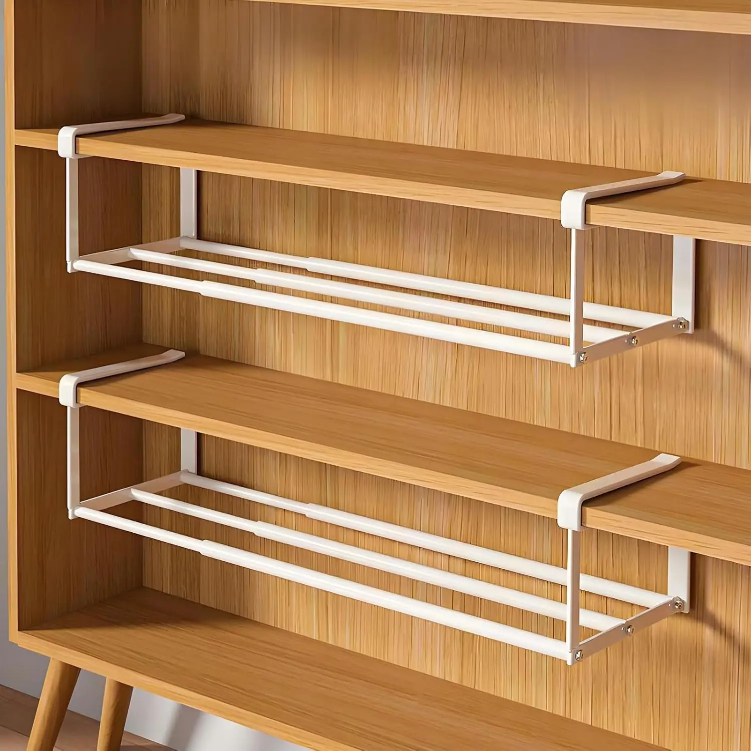 

Расширяемая полка для обуви из 2 упаковок, регулируемый от 16 до 28 дюймов, белый подвесной органайзер под шкафом для хранения в общежитии или в шкафу