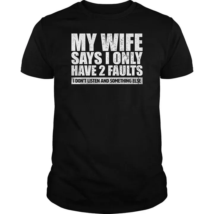 Magliette con stampa grafica con slogan 'My Wife Says Funny', T-shirt casual vintage da esterno, T-shirt con scritta per il tempo libero