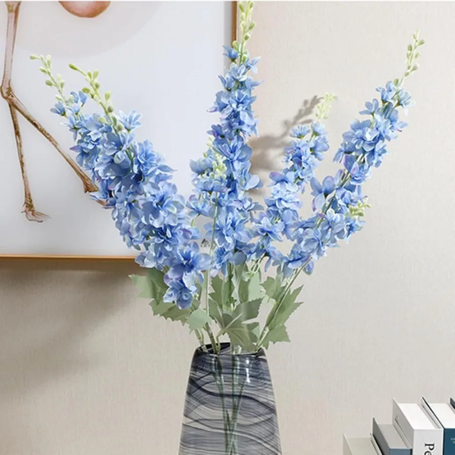 

5 шт. искусственные цветы Delphinium Ajacis 34 с длинным стеблем, искусственный шелковый цветочный стол Larkspur, кухонный домашний сад, вечеринка, свадебный декор