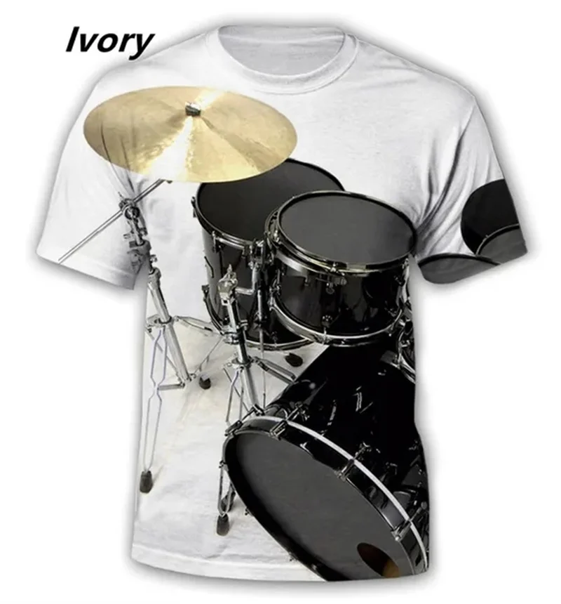 Unisex 3D Drum Impressão T-Shirt, extragrandes Rua Tshirts, Sportswear, de manga curta, Hip-Hop Moda, O Neck, Oversize