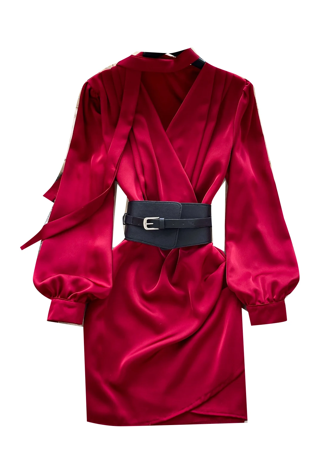 Ele Silk V-Ne Long Sve Cintura in vita Dr Gonna ort snellente autunnale da donna Avvolgente aderente Dr a vita alta