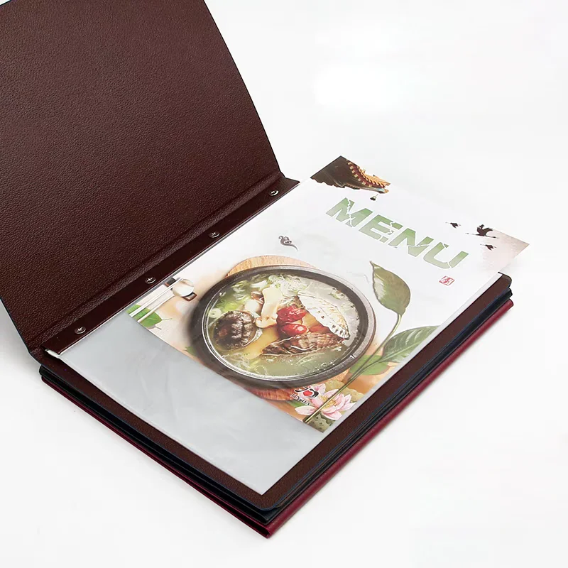 Blank & Menu Logo PU Leather  Display Book With 8 Sheets Clear Pockets,