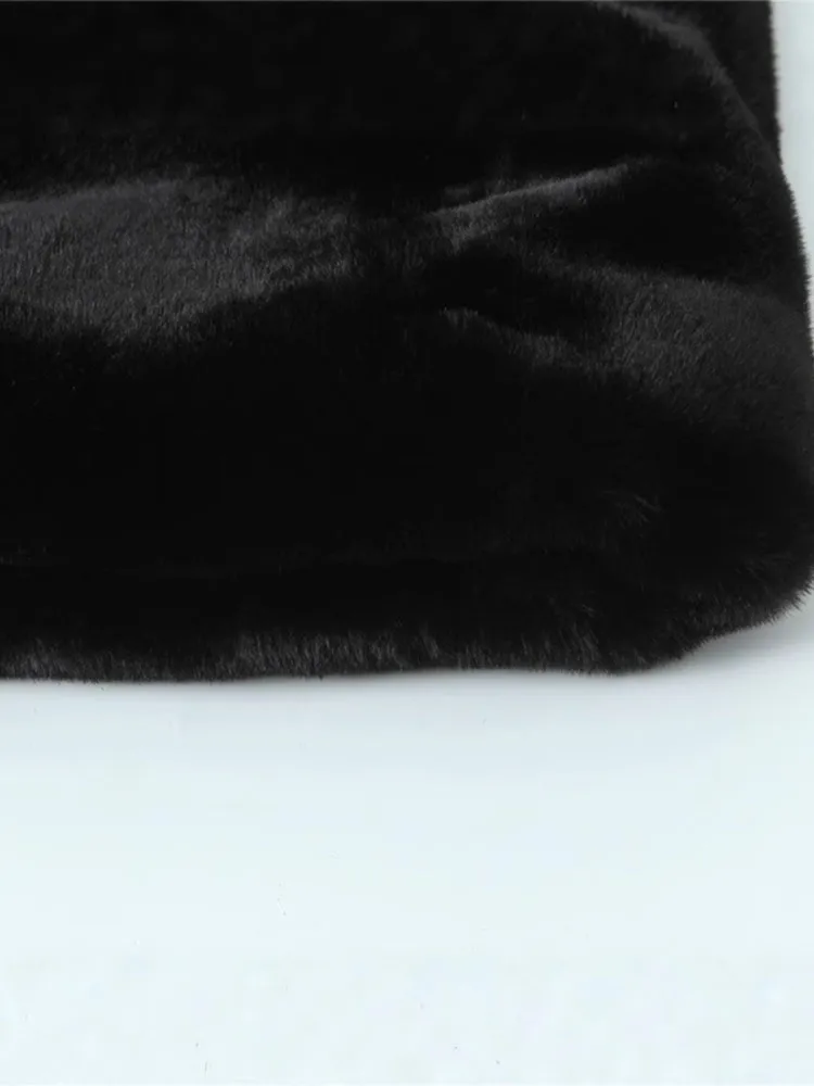 معطف نسائي أسود ذو طية صدر السترة من الفرو الصناعي موضة رقبة على شكل v وأكمام طويلة معاطف فضفاضة دافئة فروي 2026 ملابس خارجية للشتاء اليومي للتنقل #5