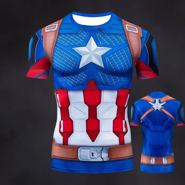 

Summer Men's COS Marvel Captain America T-shirt Super Hero Fitness Training Clothes Adult and Children's Parent Child Clothing