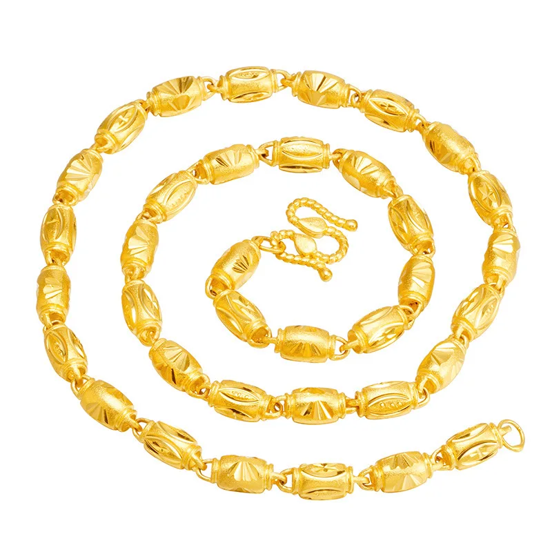 7mm Anti-Tarnish Solid Olive Gold Necklace For Men 24K Gold AU999 Stable surface craft prevents solid gold surface from dulling