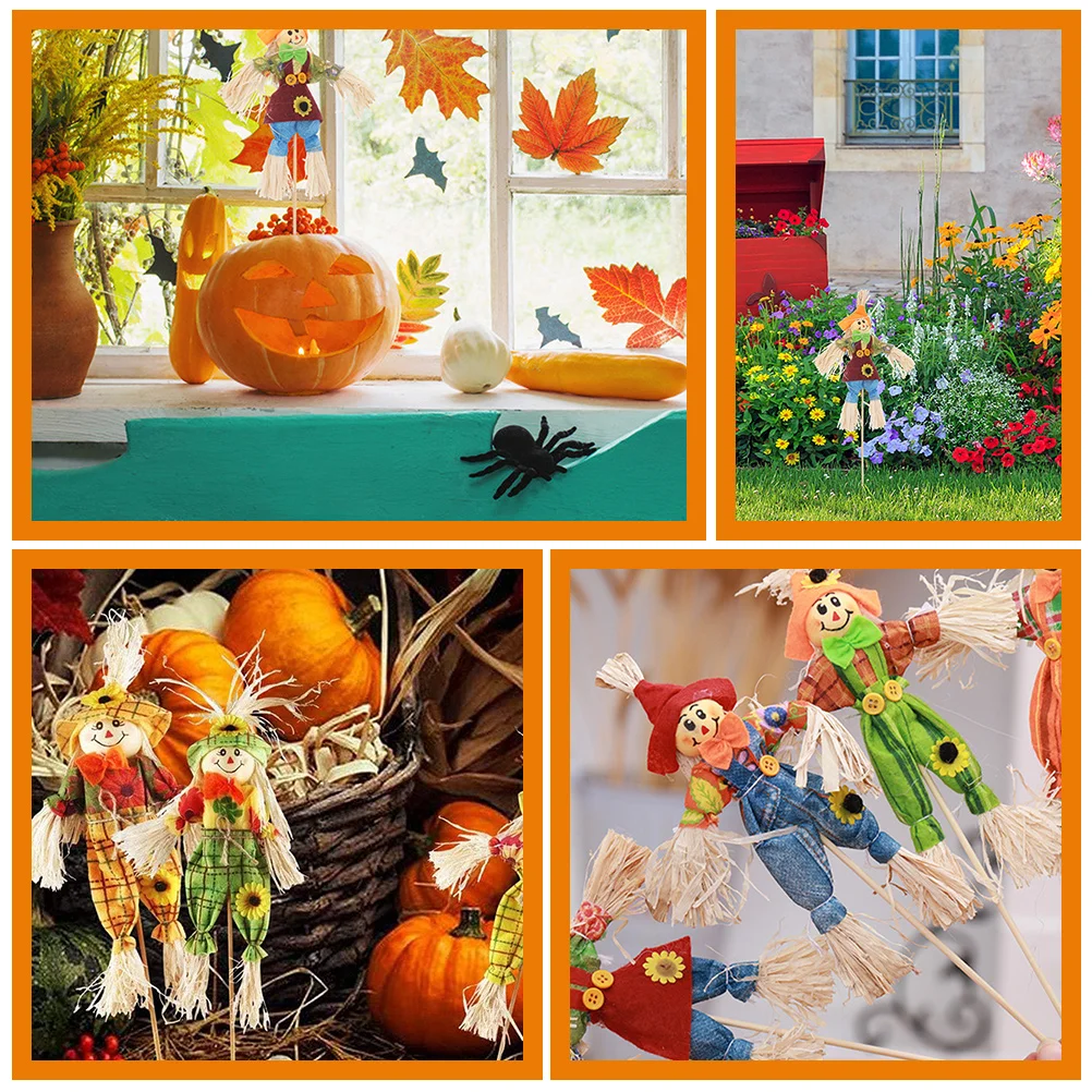

4 Pcs Scarecrow naments Halloween Garden Decor Straw Bamboo Supplies Lightweight Durable Cartoon Yard Insert Thanksgiving Party