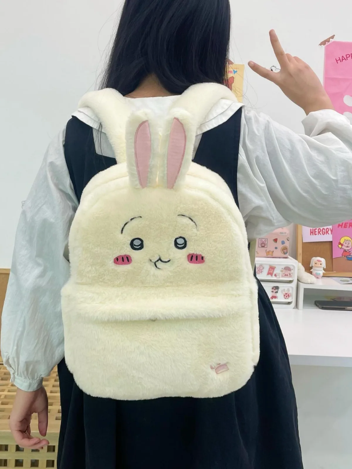 Mochila de conejo personalizada para mujer, bonita mochila de estudiante de dibujos animados, gran capacidad, Campus, nueva