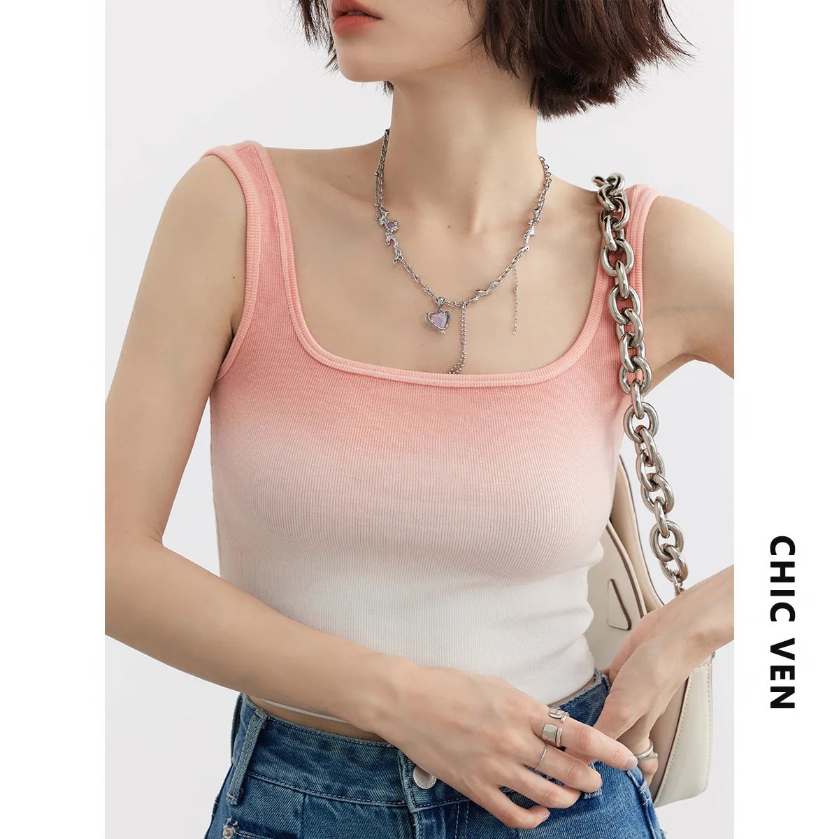 

Gril Streetwear Sexy Vest Gradient Color Cropped Camisole Sleeveless Vest Women's Tank Top Female Comfortable Underwear Seamless