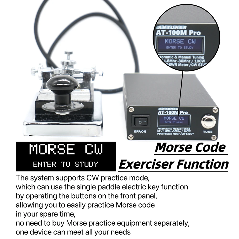 ANTUNER AT100M Pro 1.8mhz-30mhz 100W obsługa tunera antenowego kod morse\'a miernik mocy fali stojącej dla radia HF