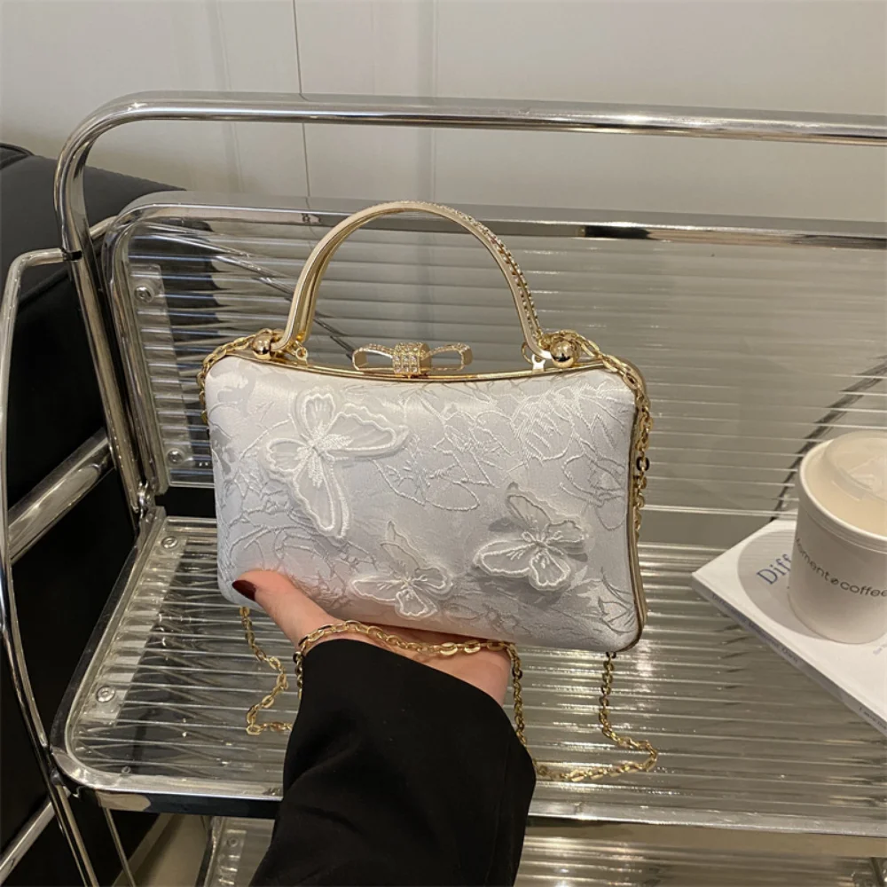 

New Women's Evening Clutch Bag Handheld Small Square Bag Chinese Vintage Elegant Butterfly Jacquard Party Banquet Shoulder Bag