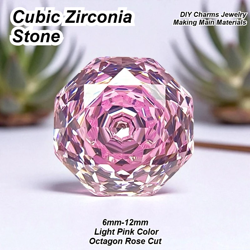 

Cubic Zirconia Stone Octagon Rose Cut Light Pink Color 6mm-12mm Loose Stones Used for DIY Charms Jewelry Making Main Materials