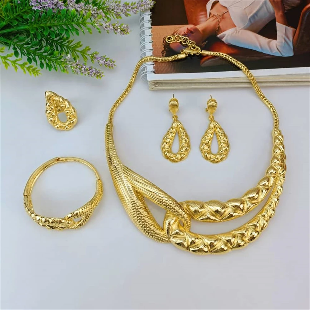 EMMA Arabic Dubai Jewelry Set for Women Earrings Ethiopian African Gold Color Necklace Wedding Bridal Gift