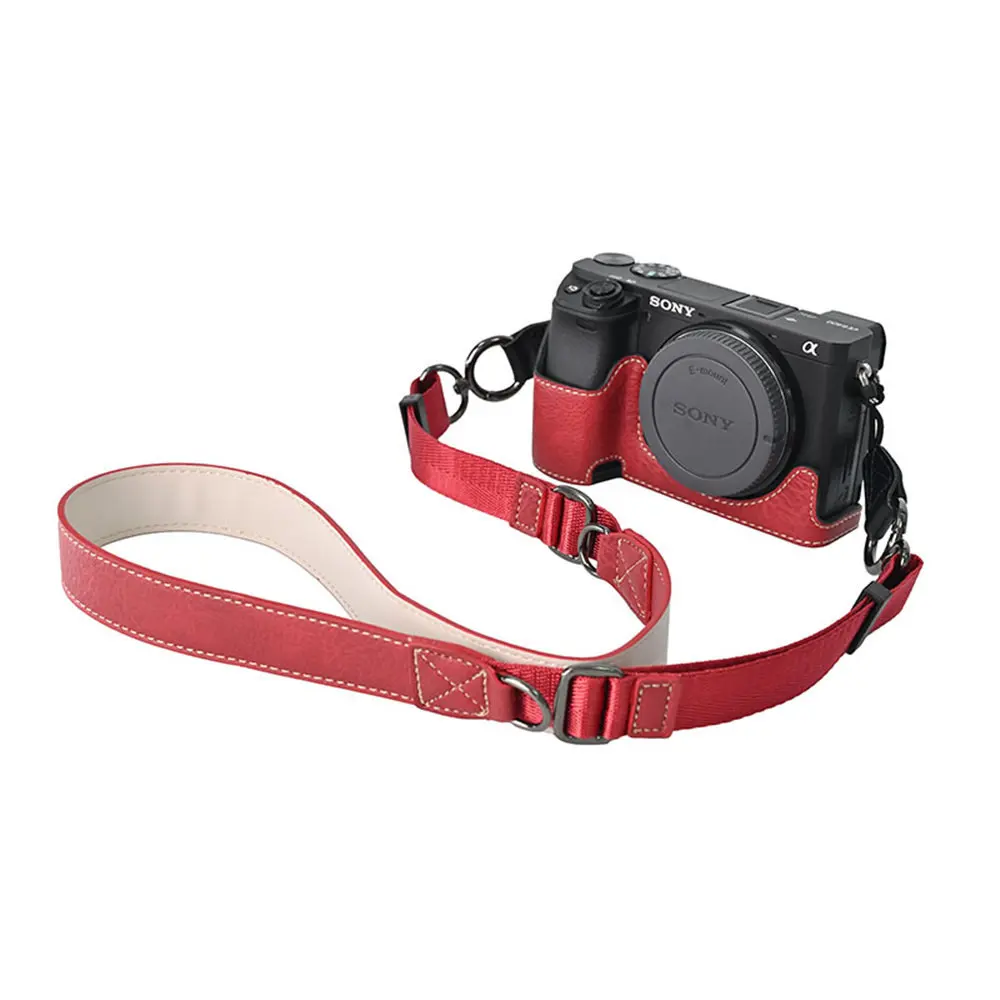 

Половина чехла для камеры Sony A6300 A6400 A6000 A6100 с узором личи, магнитный чехол из искусственной кожи с нижним отверстием и ремешком