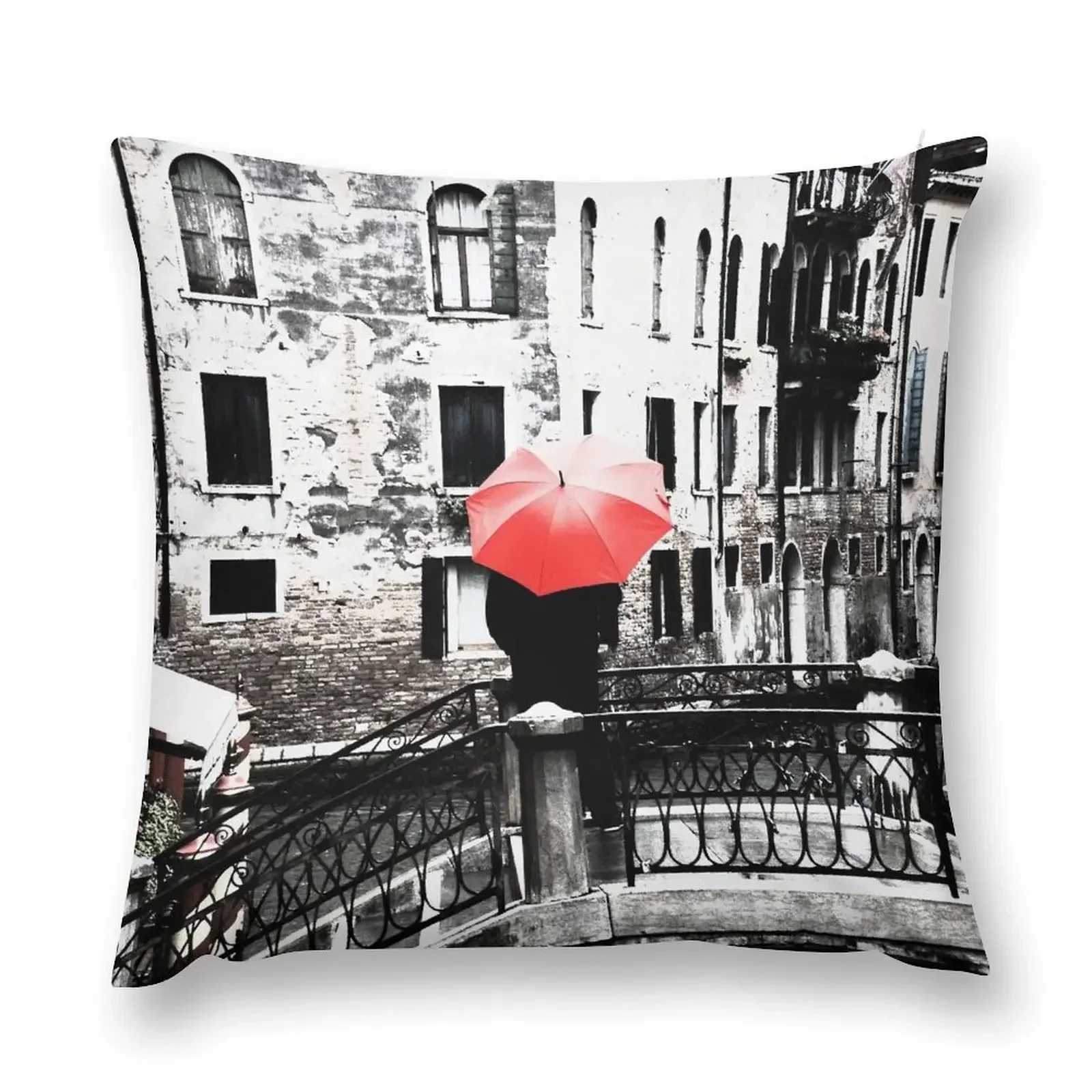 Red Umbrella in Venice Throw Pillow Luxury Sofa Cushions Pillow Case Pillow Cover