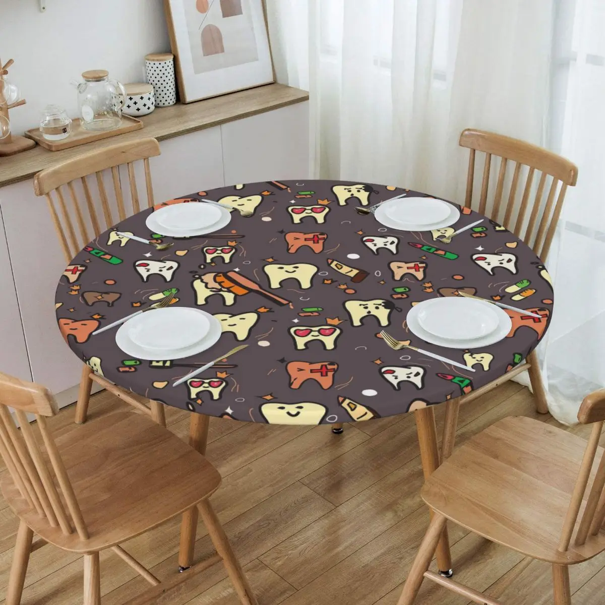 Dentist Pack Waterproof Round Tablecloth Oilproof Table Cloth for Kitchen Events Dining Table Cover