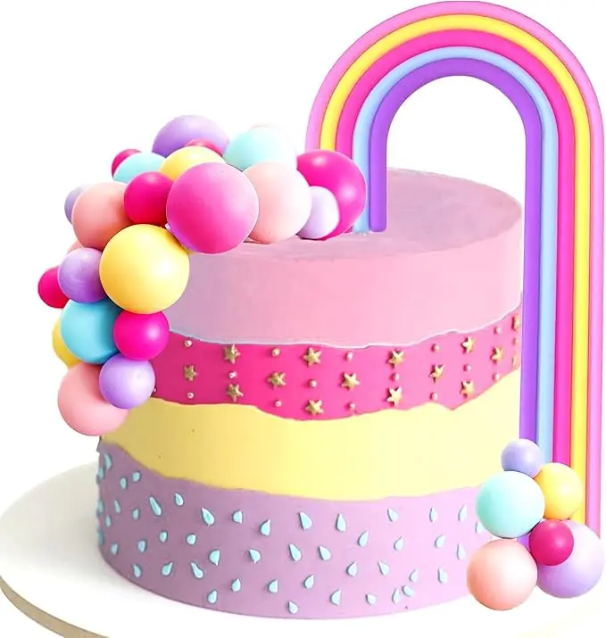 Regenbogen-Kuchenaufsatz, buntes Regenbogen-Thema, Kuchendekorationszubehör für Jungen oder Mädchen, Geburtstagsfeier und Hochzeit, Babyparty-Dekoration – Detail 2
