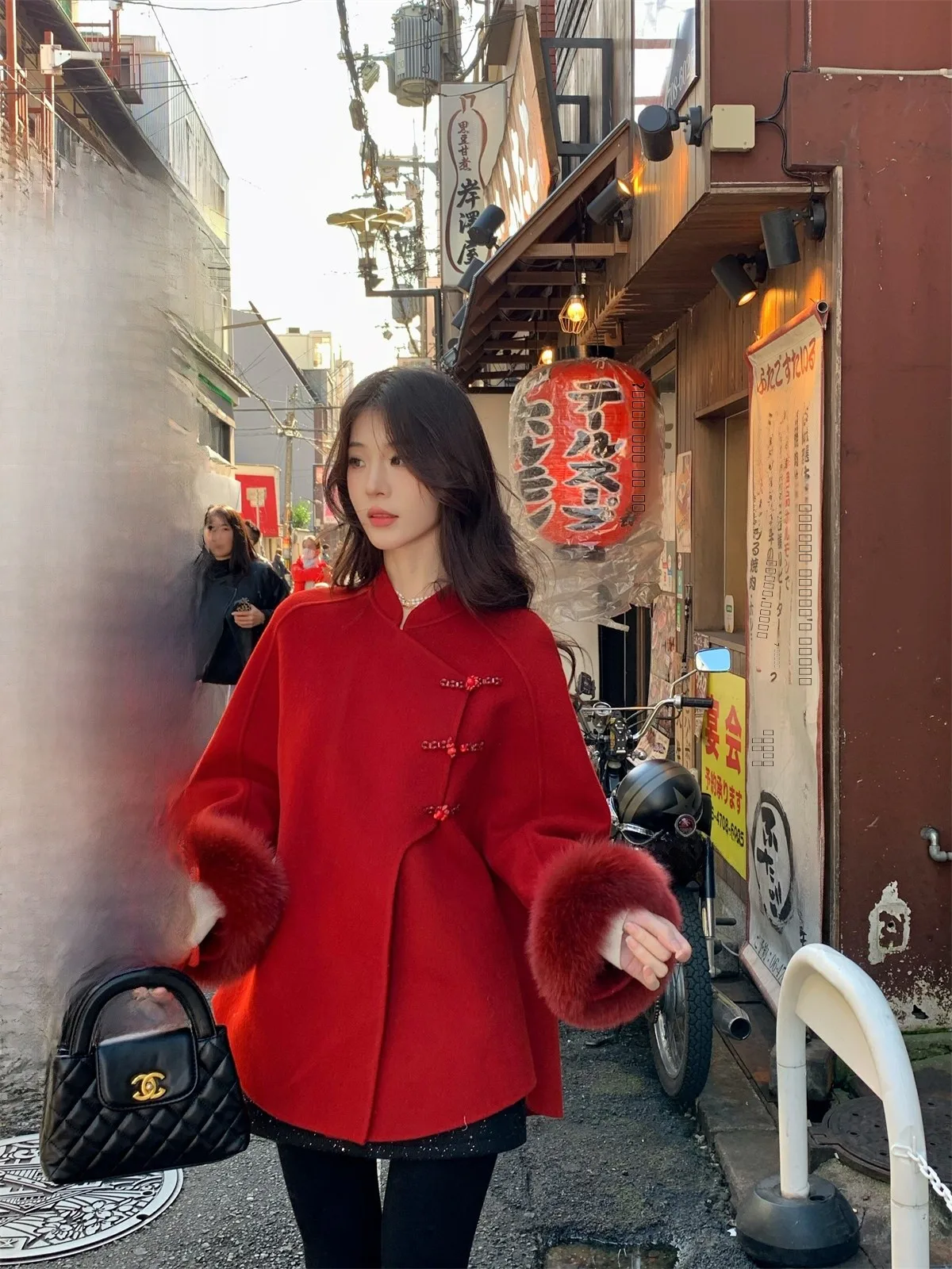 

ICELOLLY Chinese Sle Woolen Double-Faced Tweed Red Coat Women's Autumn Winter Faion Outerwear Commute Long Sve Mid-Length