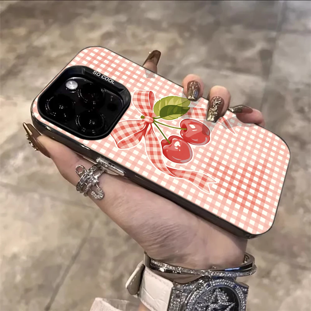 Niedliche Erdbeer-Karo-Hülle für iPhone 16 17 15 Pro Max Hüllen iPhone 17 11 12 13 ProMax 14 15 16 Plus 8 XS XR Stoßfeste Schutzhüllen – Detail 8