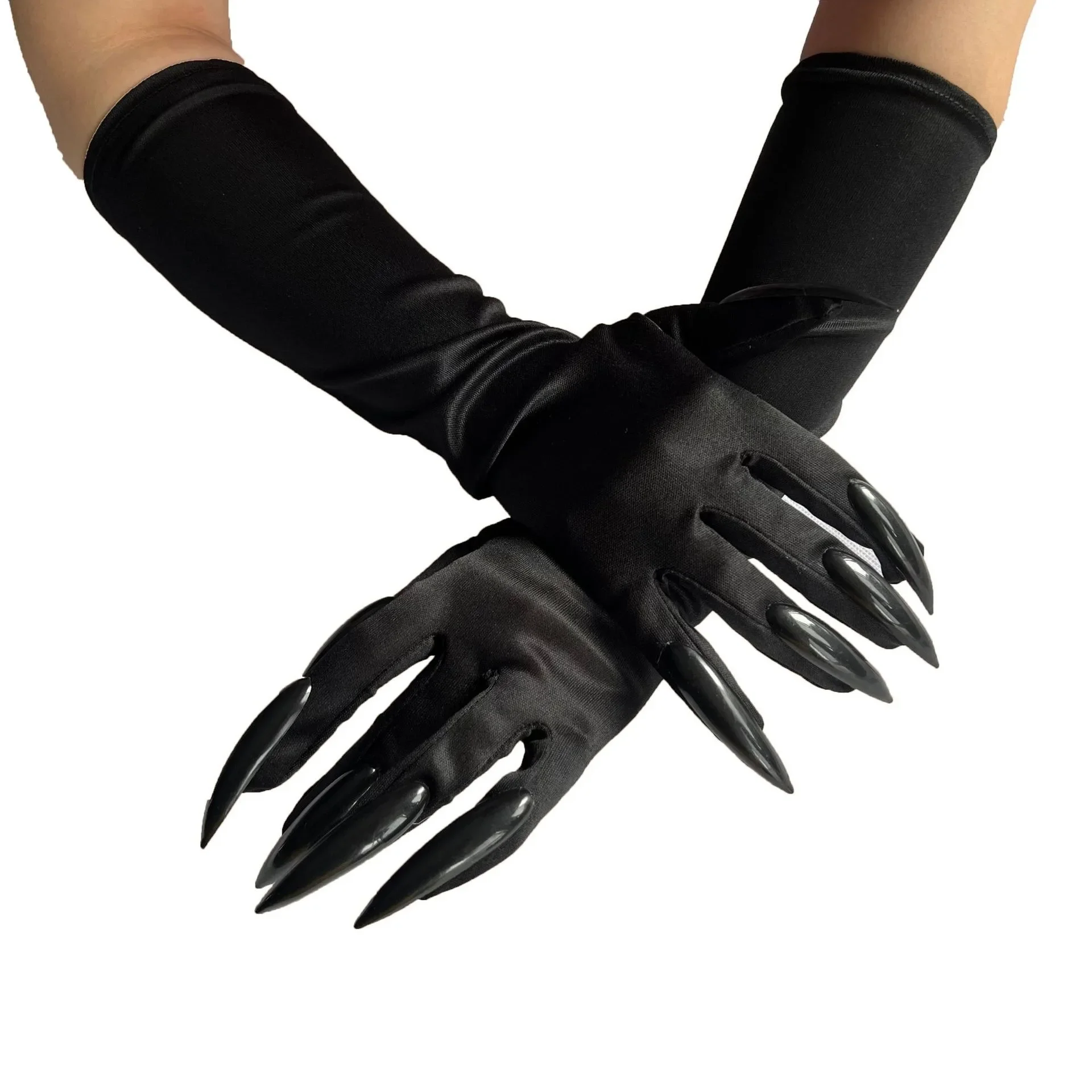Halloween Klaue Handschuhe Schwarz Glitter Nagel Hollowen Cosplay Prop Kleid Lange Nagel Handschuhe – Detail 3