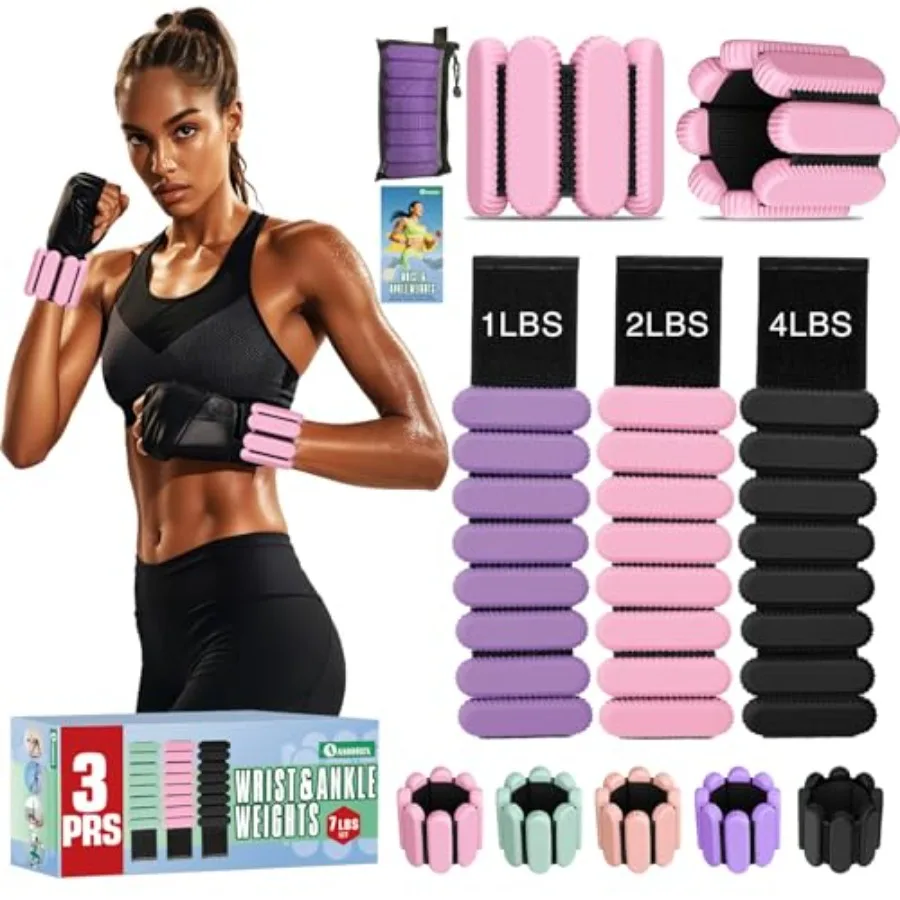 

AMORIX Ankle Weights for Women Men 3 Pairs Wrist Weights Set for Walking Running 0.5LB 1LB 2LB Each Side Silicone Workout Weigh