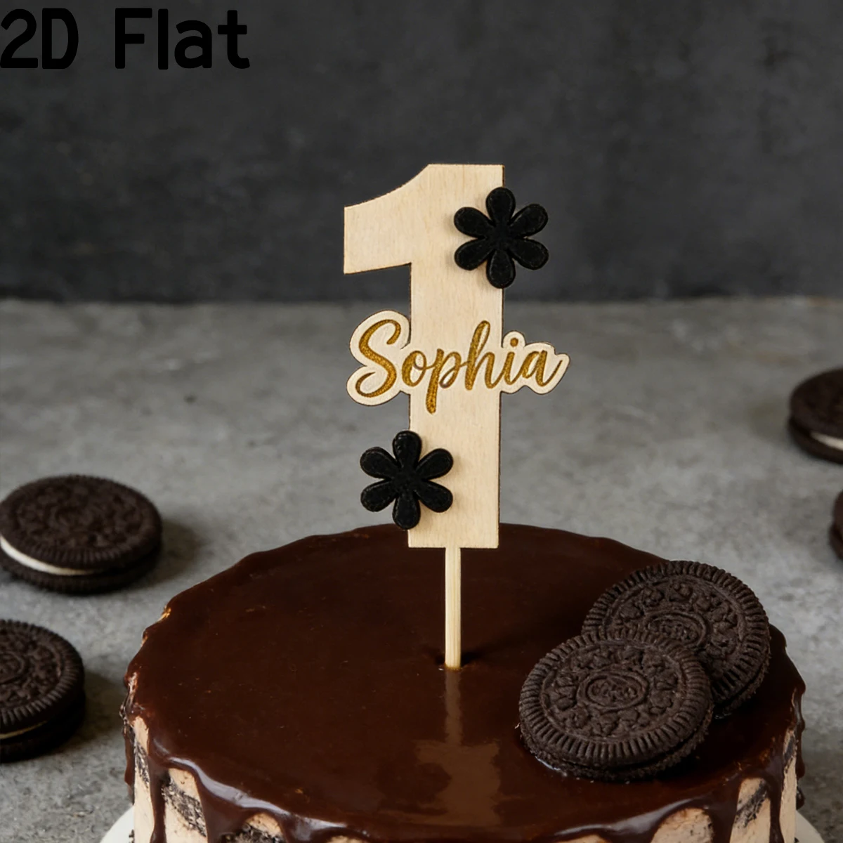 1pc little black flower Custom Name Wooden Acrylic Cake Topper,Home Family Friends Wedding Birthday Anniversary Graduation Gift view 2