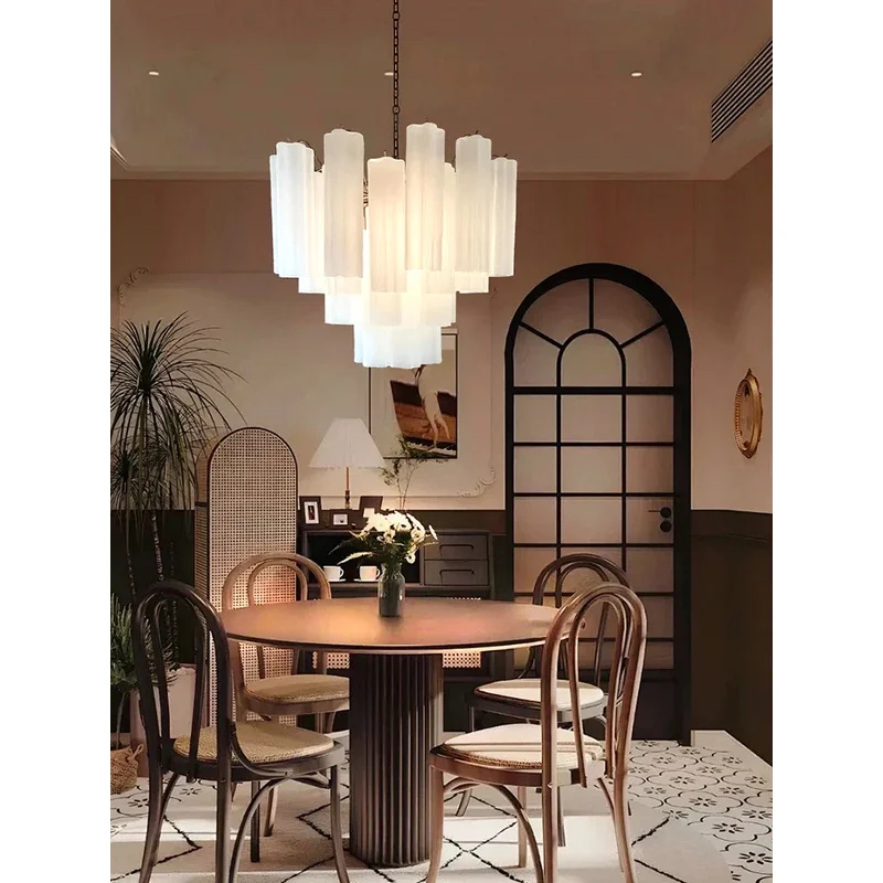 Frosted White Texture Glass Chandeliers LED Lighting Fixture Europe Hanging Lamp For Ceiling Living Room Decor Lustre Restaurant