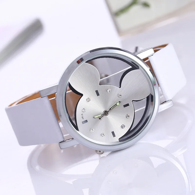 

Cute Cartoon Women's Leather Strap Watches Luminous Fashion Hollow Style Wristwatch Montre Homme Mujer Relogio Feminino Relojes