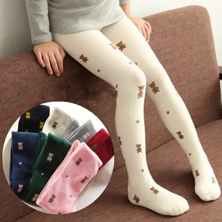 Girls Tights Cartoon Bear Stockings Kids Pantyhose 2024 Spring Autumn Winter 2 To 9 Years Children's Tights Cotton Clothing