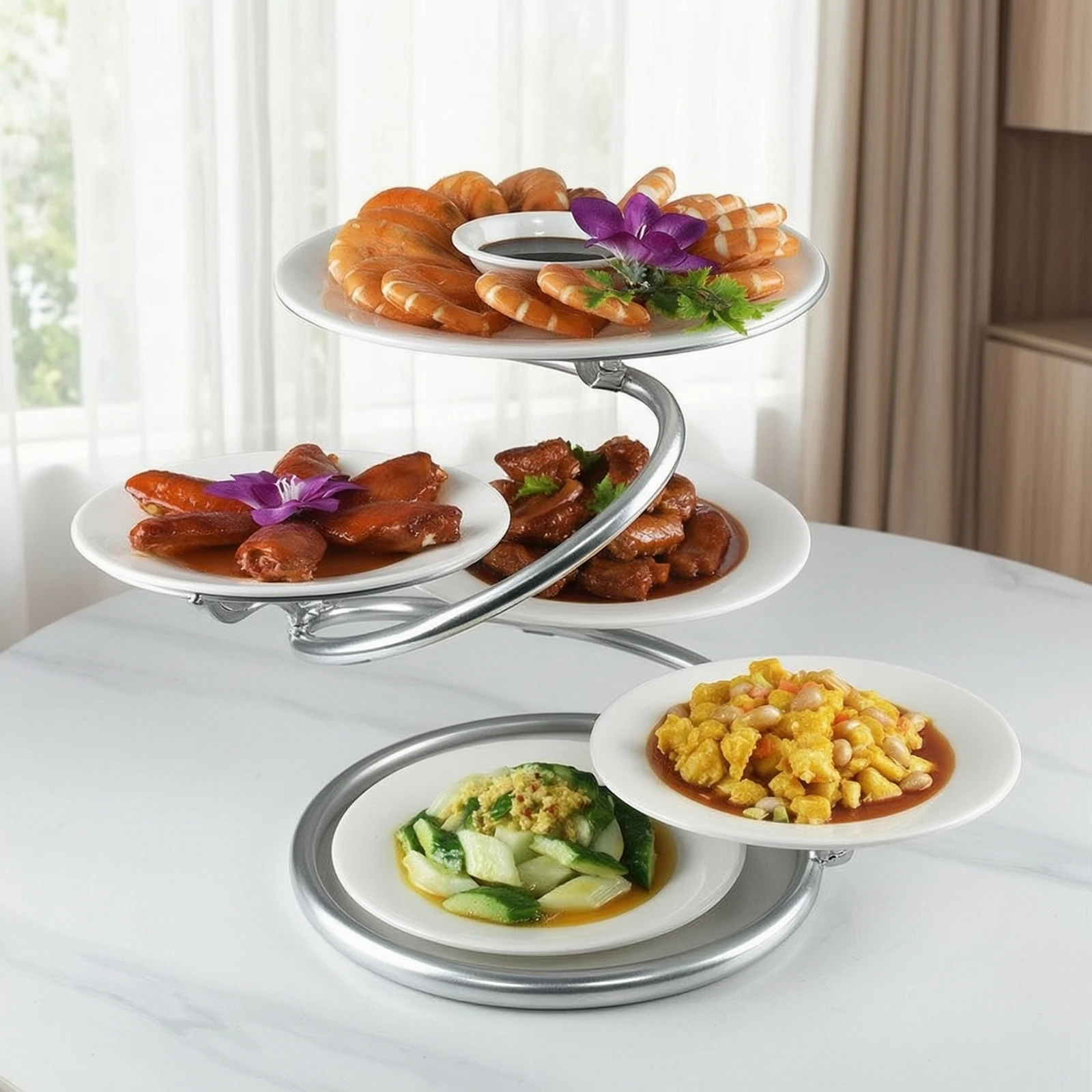 Tiered Serving Stand Multi-Level Spiral Serving Stand Tabletop Space-Saving for Hosts, Parties, Buffets view 2