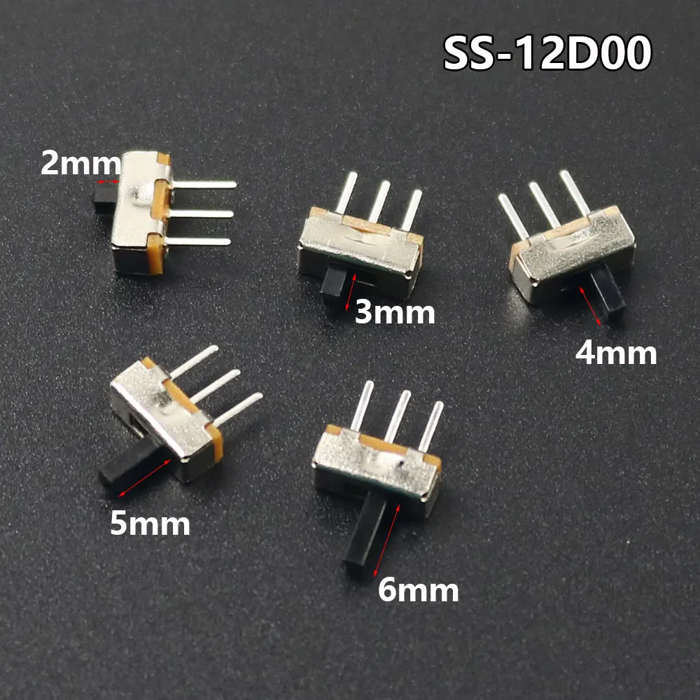 10-100PCS SS-12D00 On-off Switch Mini Sliding Switch 3Pin 1P2T High Quality Position 2 Offide Fist Length Switch:3mm/4mm/5mm/6mm